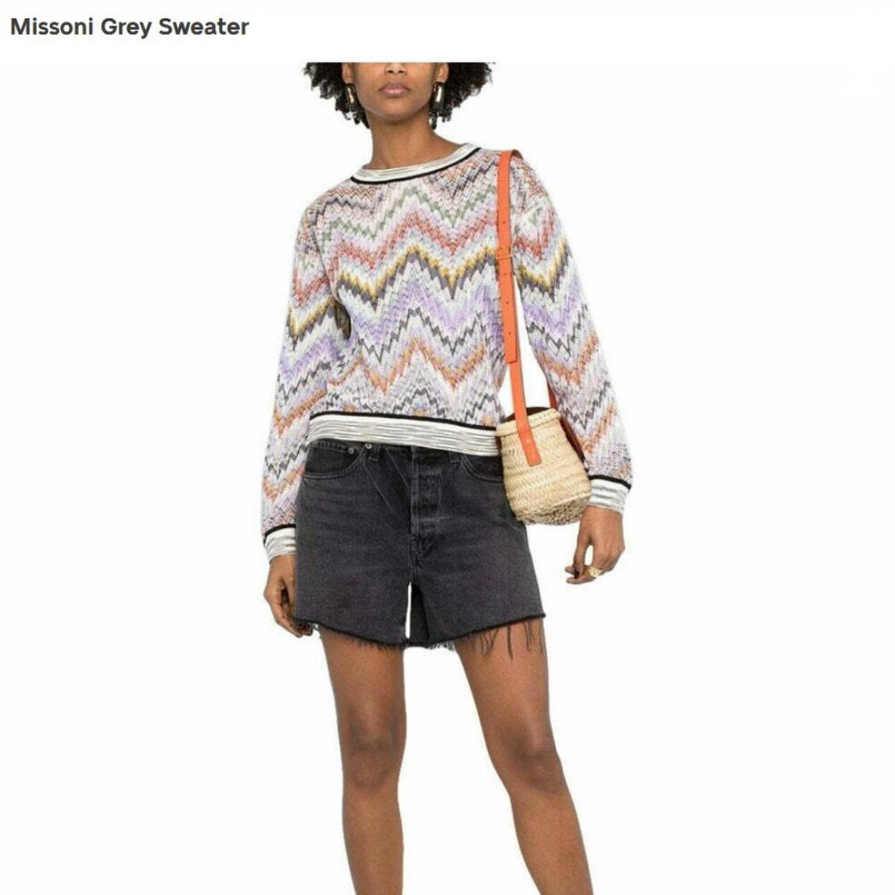 MISSONI Milano 38 Small Sz 2 Open Crochet Knit Sweater Long Sleeve Crew Neck Top